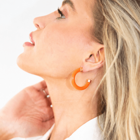 Bright Orange Mini Hoop Earrings - Che Cose Belle