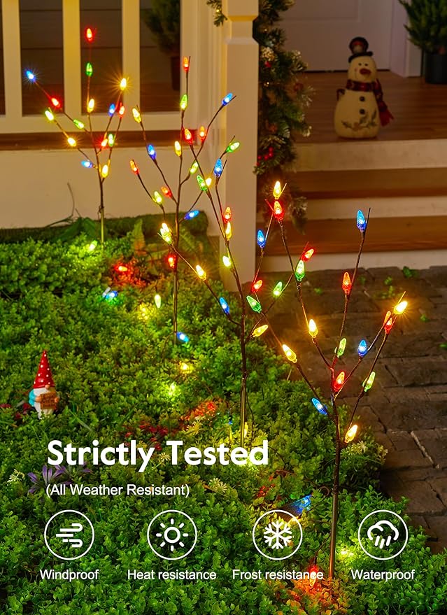 Brightown LED Twig Lights, 2 Sets Total 8 Packs Lighted Branches for Vases Plug in, C6 Driveway Christmas Lights, Outdoor Christmas Stems Outdoor Decorations Yard, Multicolor - Che Cose Belle