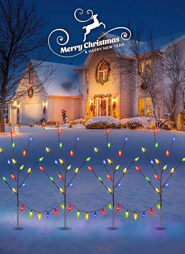 Brightown LED Twig Lights, 2 Sets Total 8 Packs Lighted Branches for Vases Plug in, C6 Driveway Christmas Lights, Outdoor Christmas Stems Outdoor Decorations Yard, Multicolor - Che Cose Belle