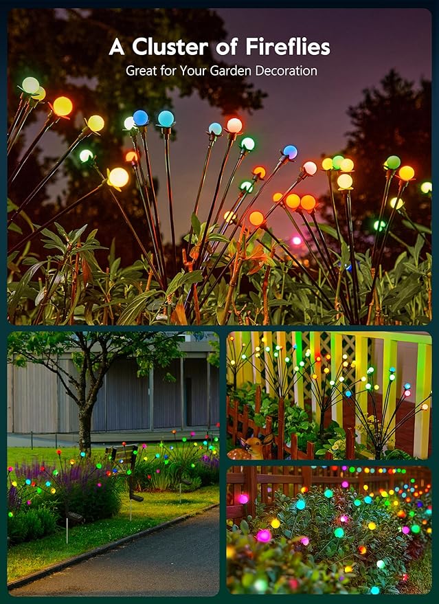 Brightown Solar Garden Lights Outdoor - 4 Pack 48 LED Solar Firefly Lights with 7 Colors Changing, Sway by Wind, Waterproof Solar Outdoor Lights, Solar Lights for Outside Yard Walkway - Che Cose Belle