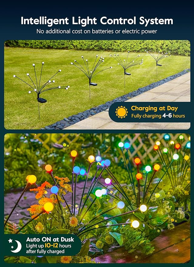 Brightown Solar Garden Lights Outdoor - 4 Pack 48 LED Solar Firefly Lights with 7 Colors Changing, Sway by Wind, Waterproof Solar Outdoor Lights, Solar Lights for Outside Yard Walkway - Che Cose Belle