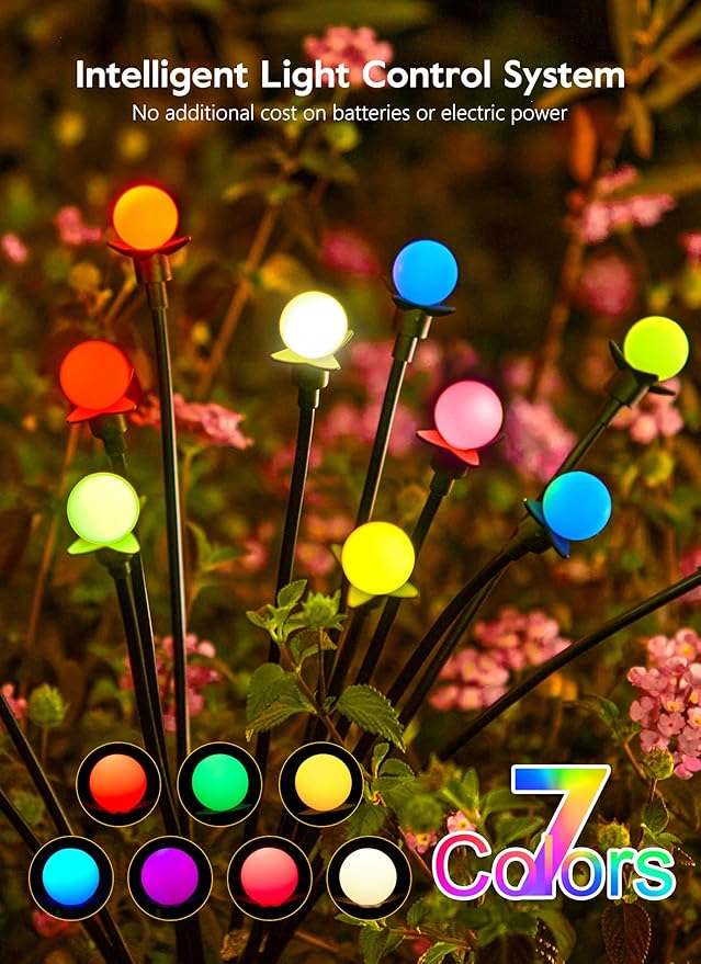 Brightown Solar Garden Lights Outdoor - 4 Pack 48 LED Solar Firefly Lights with 7 Colors Changing, Sway by Wind, Waterproof Solar Outdoor Lights, Solar Lights for Outside Yard Walkway - Che Cose Belle