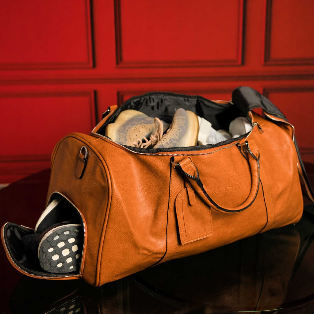 Brown Tumbled Leather Duffle Bag - Che Cose Belle