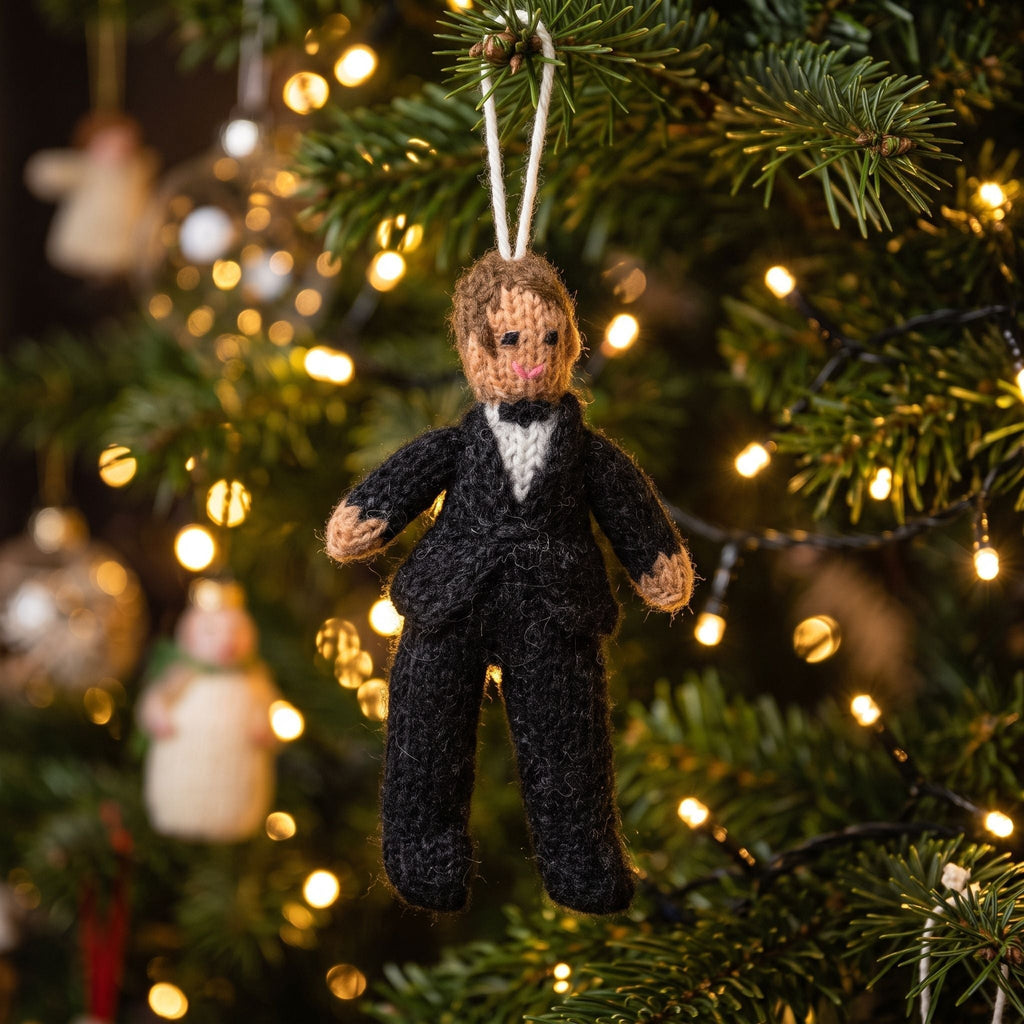 Brunette Groom Ornament Hand Knit Wedding Ornament Arcadia Home - Che Cose Belle