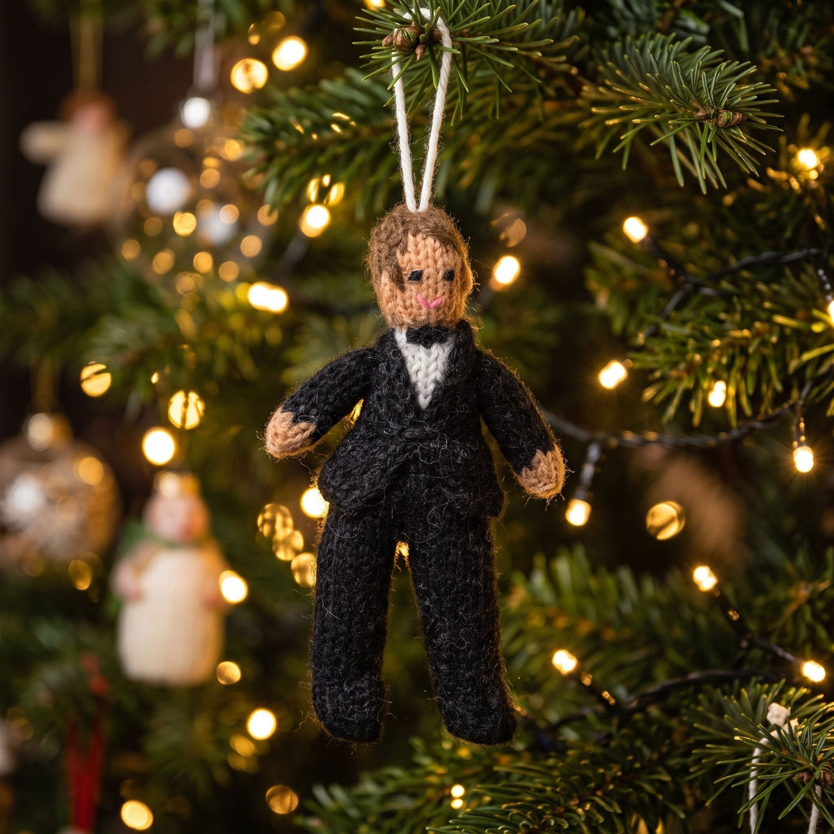 Brunette Groom Ornament Hand Knit Wedding Ornament Arcadia Home - Che Cose Belle
