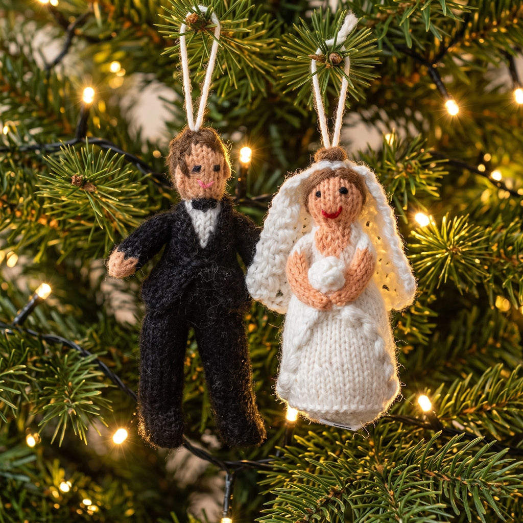 Brunette Groom Ornament Hand Knit Wedding Ornament Arcadia Home - Che Cose Belle