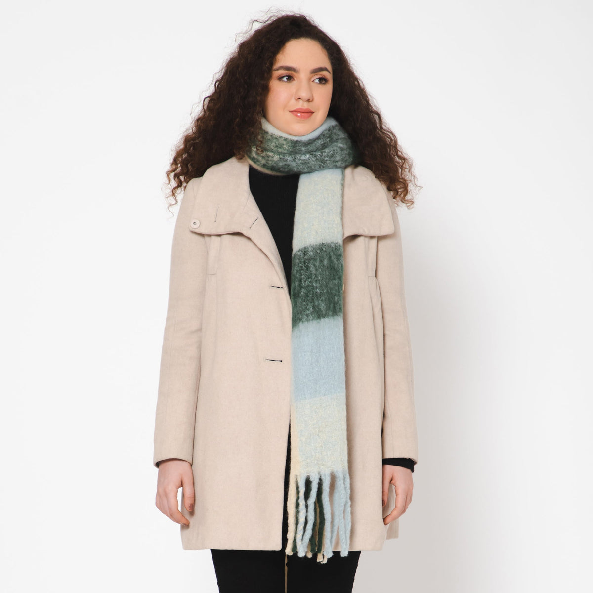 Brushed Checkered Print Scarf - Beige Olive - Che Cose Belle