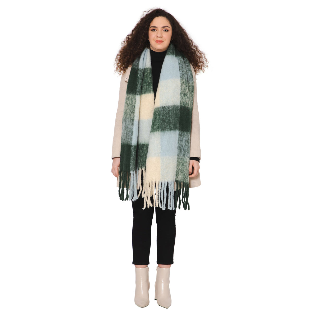 Brushed Checkered Print Scarf - Beige Olive - Che Cose Belle