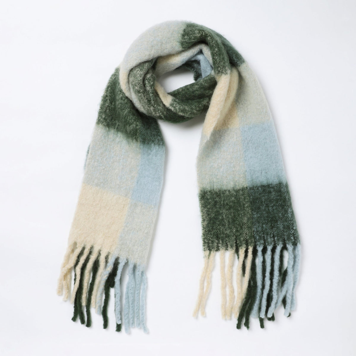 Brushed Checkered Print Scarf - Beige Olive - Che Cose Belle