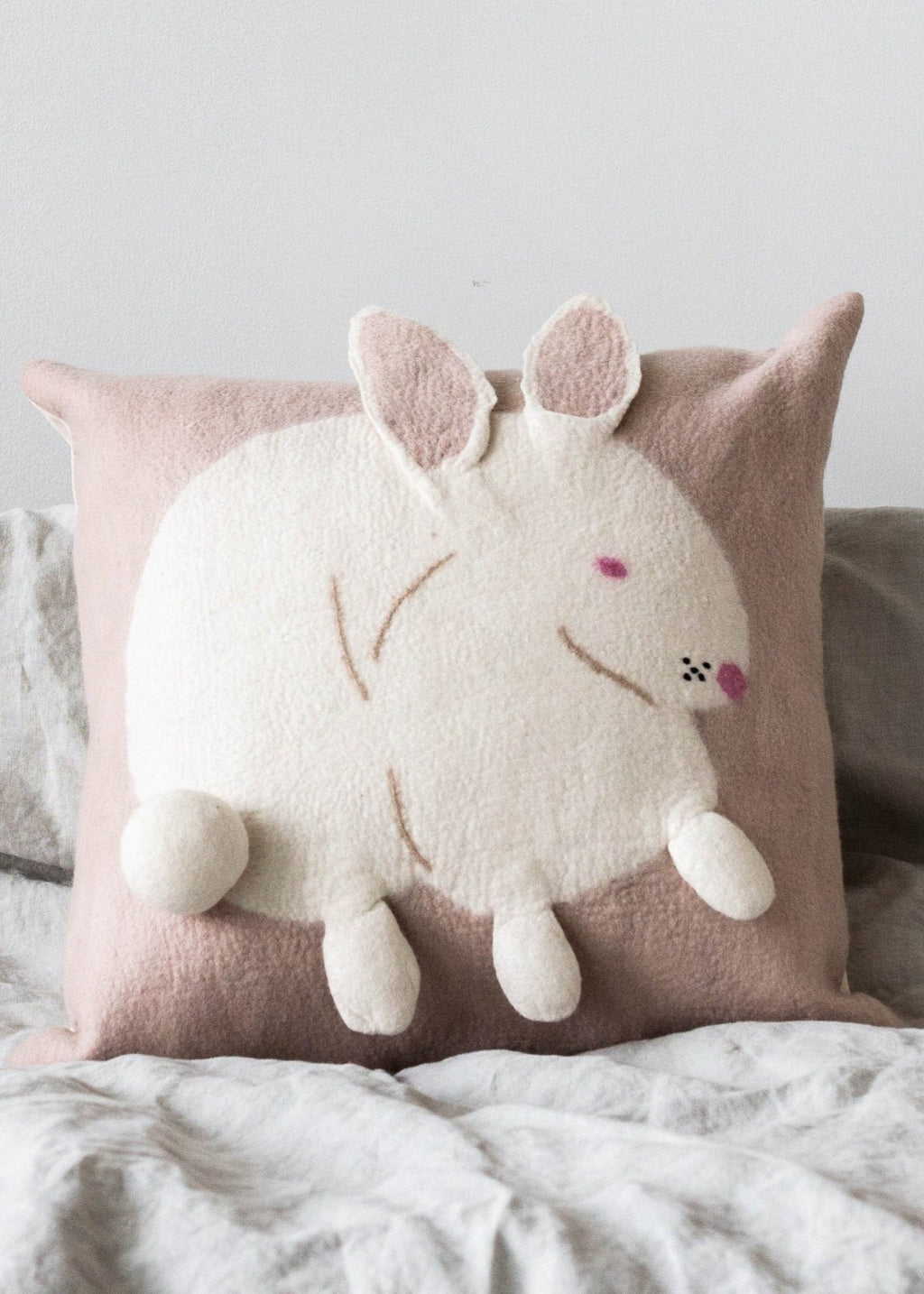 Bunny Rabbit Blush Wool Throw Pillow - Che Cose Belle