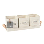 Burgon & Ball® 3 Herb Pots with Leather Handled Tray, Stone - Che Cose Belle