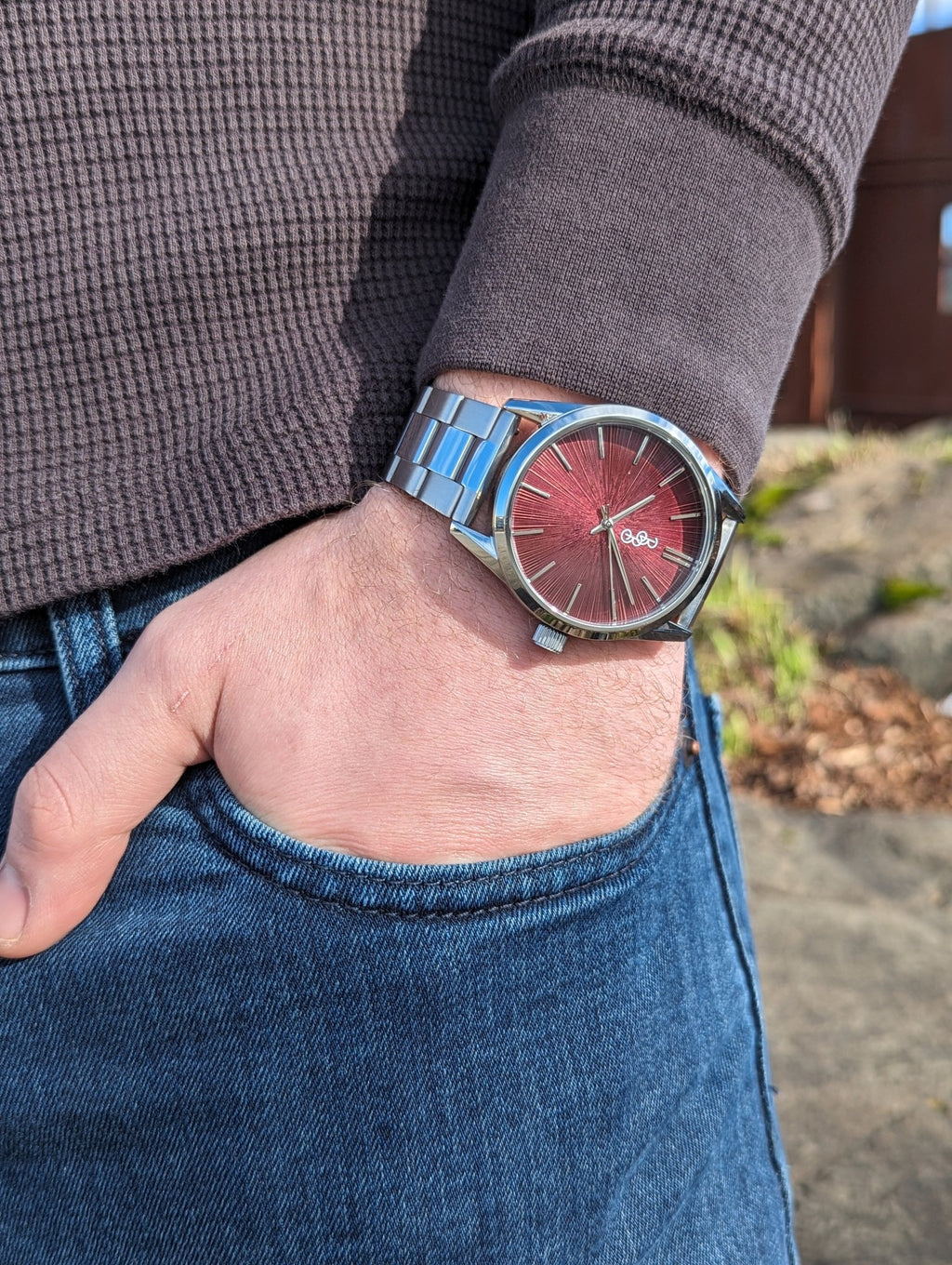 Burgundy Sunburst Watch - Che Cose Belle