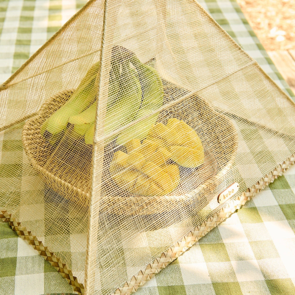 Buri Abaca Foldable Food Cover with Palm Leaf Trim - Che Cose Belle