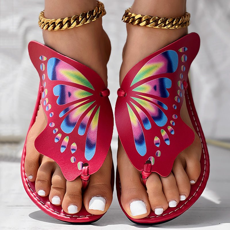 Butterfly Print Round Toe Flip Flops, Comfortable Summer Beach Shoes, Casual Women's Footwear, Perfect For Poolside And Daily Wear - Che Cose Belle
