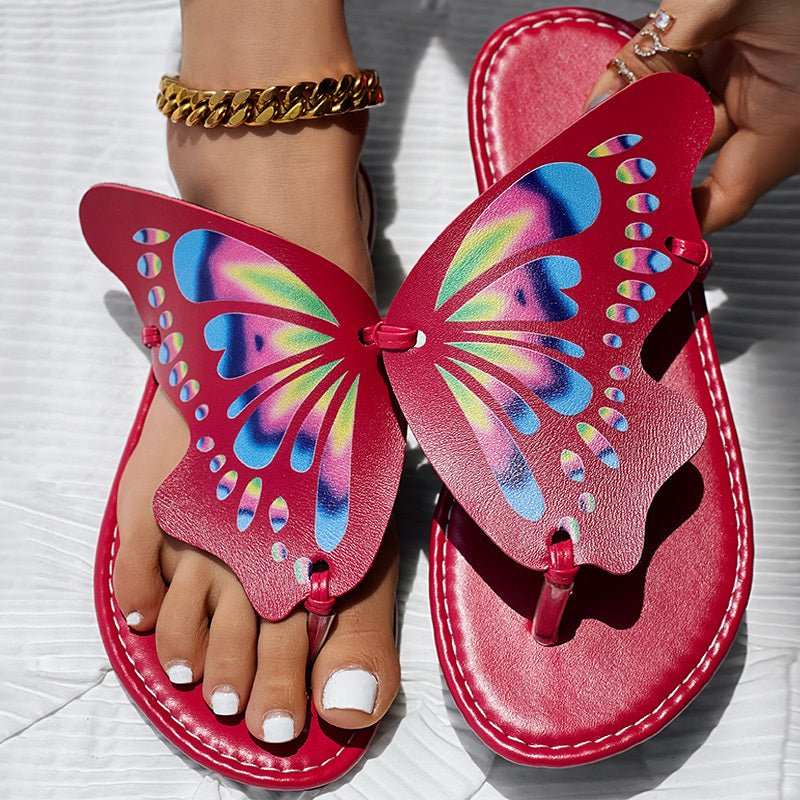 Butterfly Print Round Toe Flip Flops, Comfortable Summer Beach Shoes, Casual Women's Footwear, Perfect For Poolside And Daily Wear - Che Cose Belle