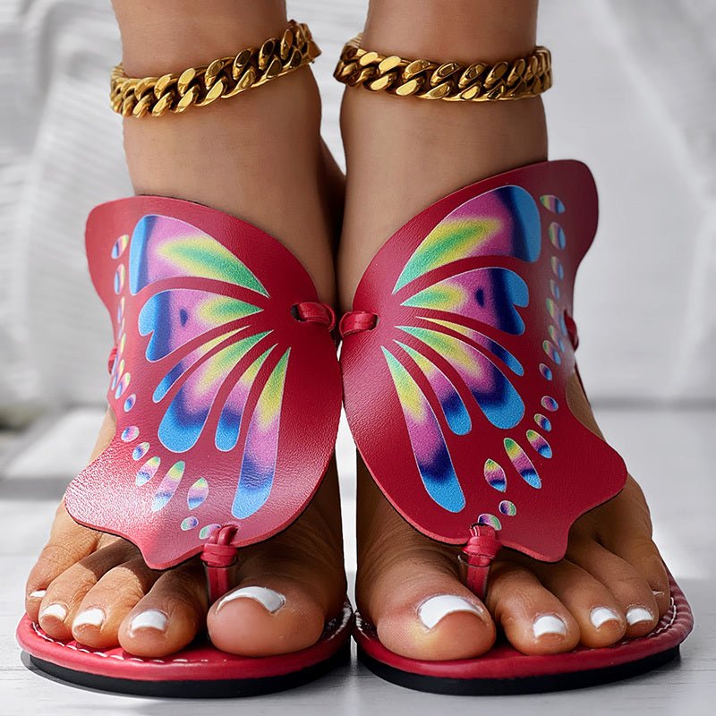 Butterfly Print Round Toe Flip Flops, Comfortable Summer Beach Shoes, Casual Women's Footwear, Perfect For Poolside And Daily Wear - Che Cose Belle