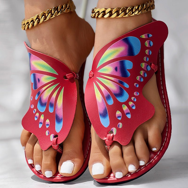 Butterfly Print Round Toe Flip Flops, Comfortable Summer Beach Shoes, Casual Women's Footwear, Perfect For Poolside And Daily Wear - Che Cose Belle
