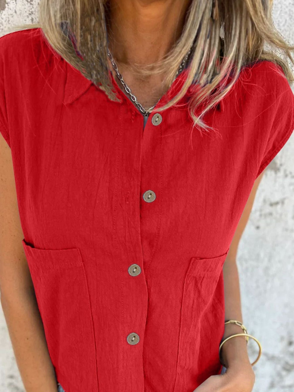 Button - Down Cap Sleeve Shirt - Che Cose Belle