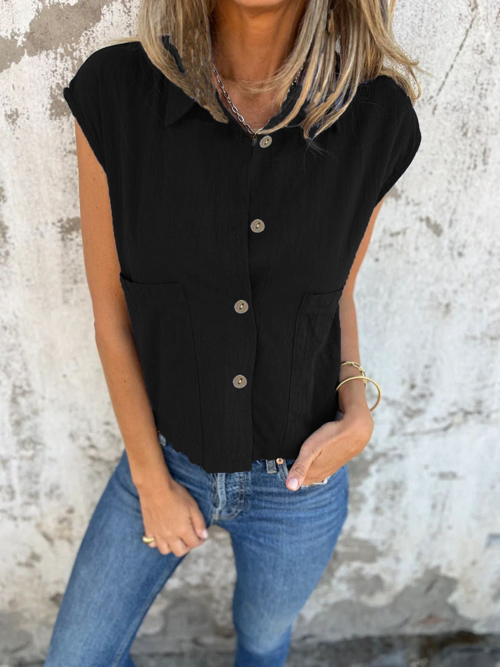 Button - Down Cap Sleeve Shirt - Che Cose Belle