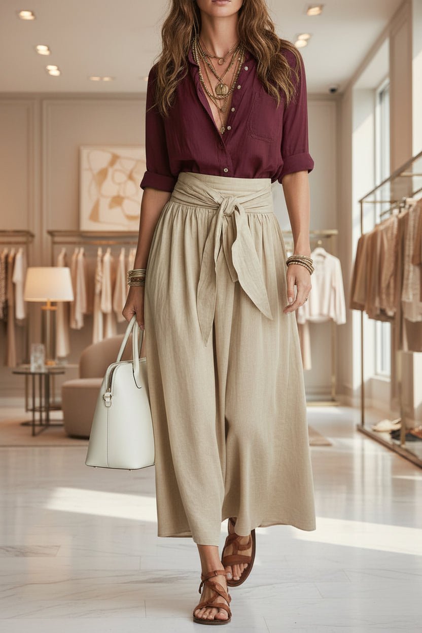 Button-Down Shirt & High-Waist Tie Skirt Two-Piece Set - Che Cose Belle