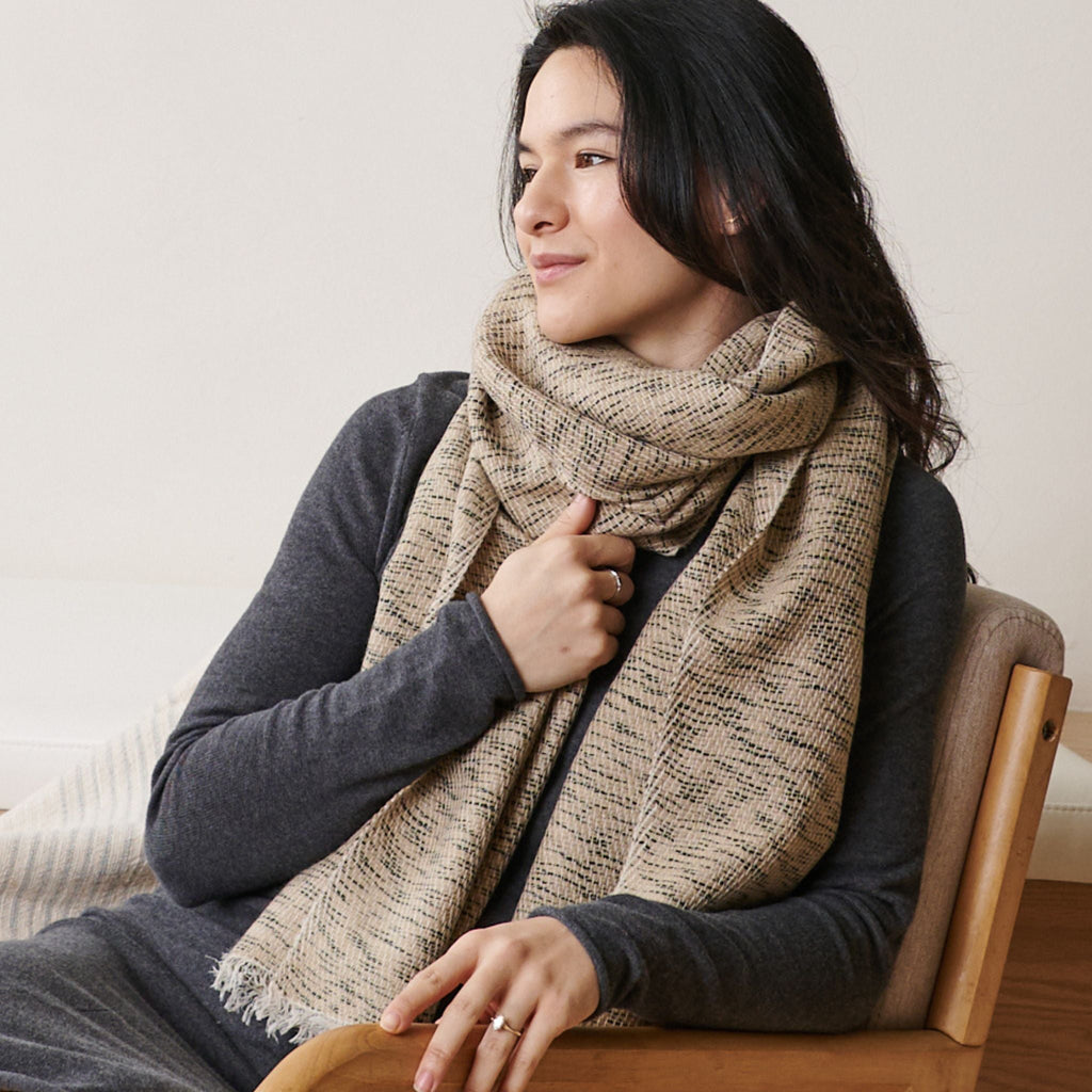 Forest Night Handwoven Neutral Cashmere Merino Scarf