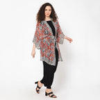Impressionist Print Lurex Kimono - Crimson Grey