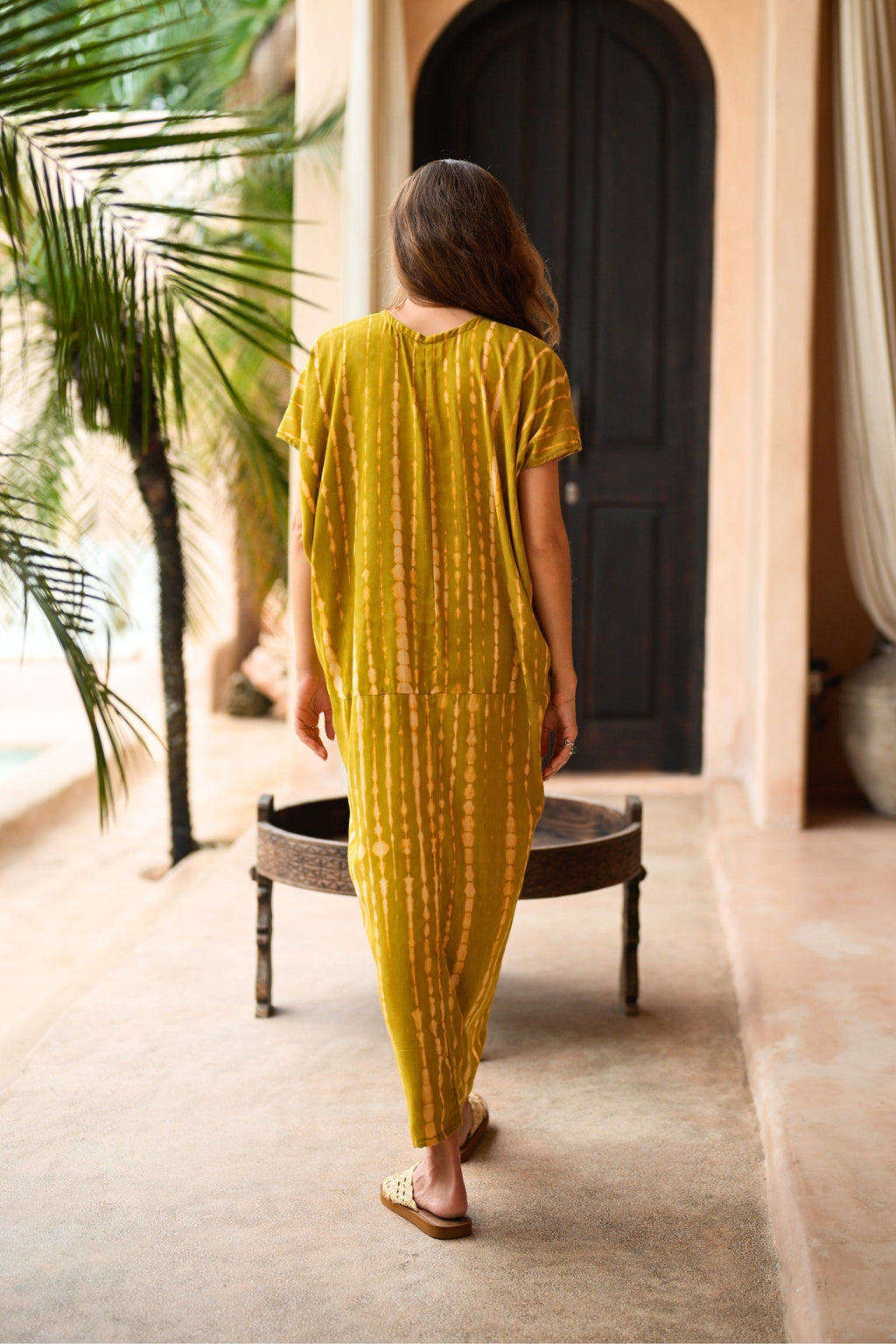 Madella Hand Dyed Kaftan Dress in Lemongrass