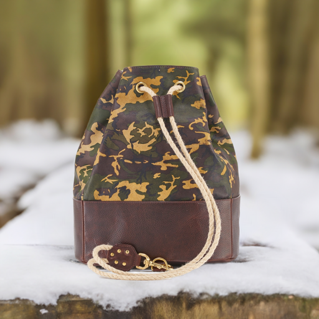 WANDERLUST Leather Duffle Bag ~ Tan Camo