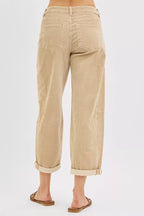 RISEN High Rise Crop Barrel Cordurory Pants