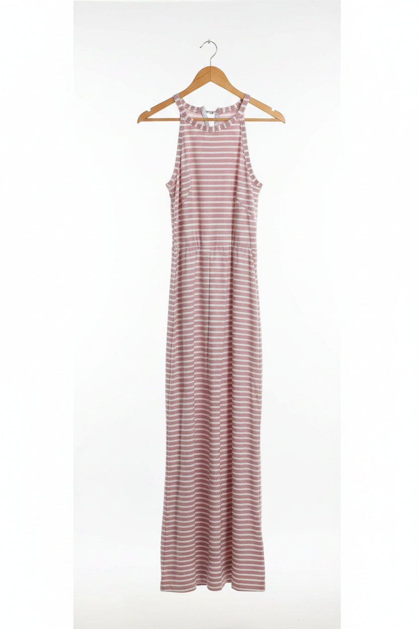 Women's Striped Halter Neck Jumpsuit with Self-Tie Belt & Wide-Leg Crop