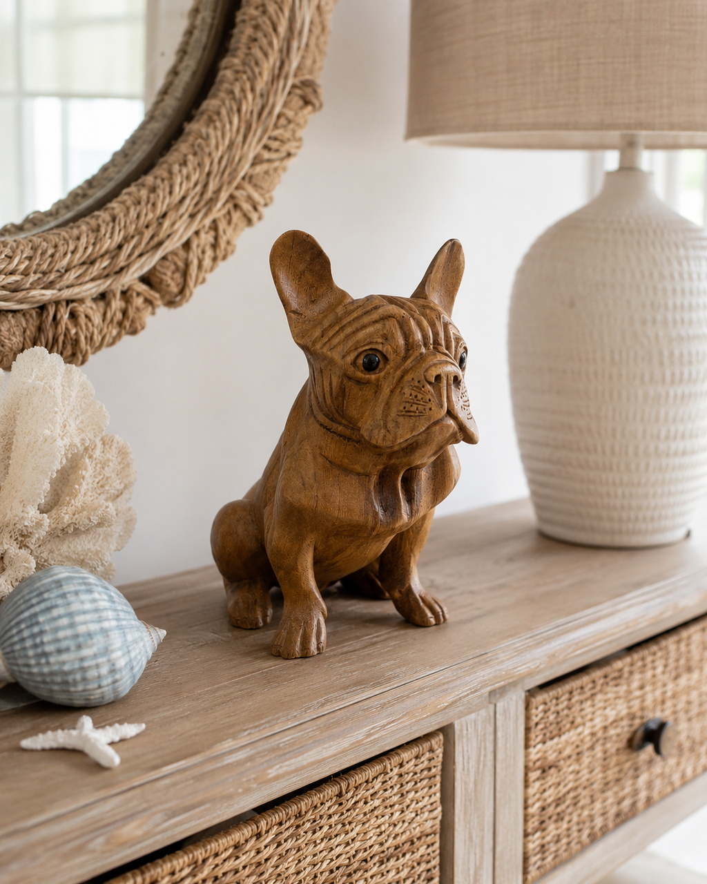 Hand Carved French BullDog sitting (Small)