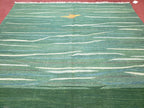 Green Turkish Kilim Rug, 6x9 - 7x10 Rugs, Bird, Handmade New Area Rug, Wool, Bohemian Boho Decor, Hand Woven, Modern Abstract Flat Weave Rug