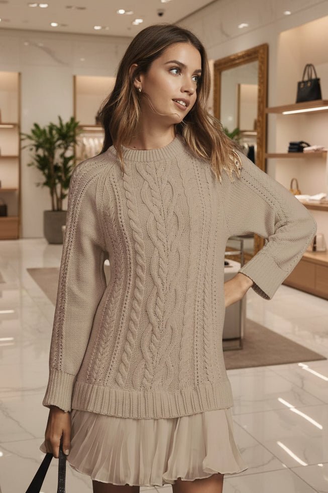Cable Knit Sweater | Oversized Round Neck Pullover - Che Cose Belle