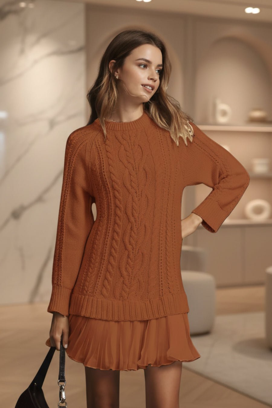 Cable Knit Sweater | Oversized Round Neck Pullover - Che Cose Belle
