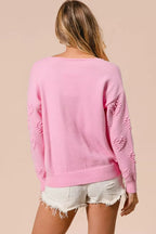 BiBi Valentines Heart Pompom V Neck Knit Top