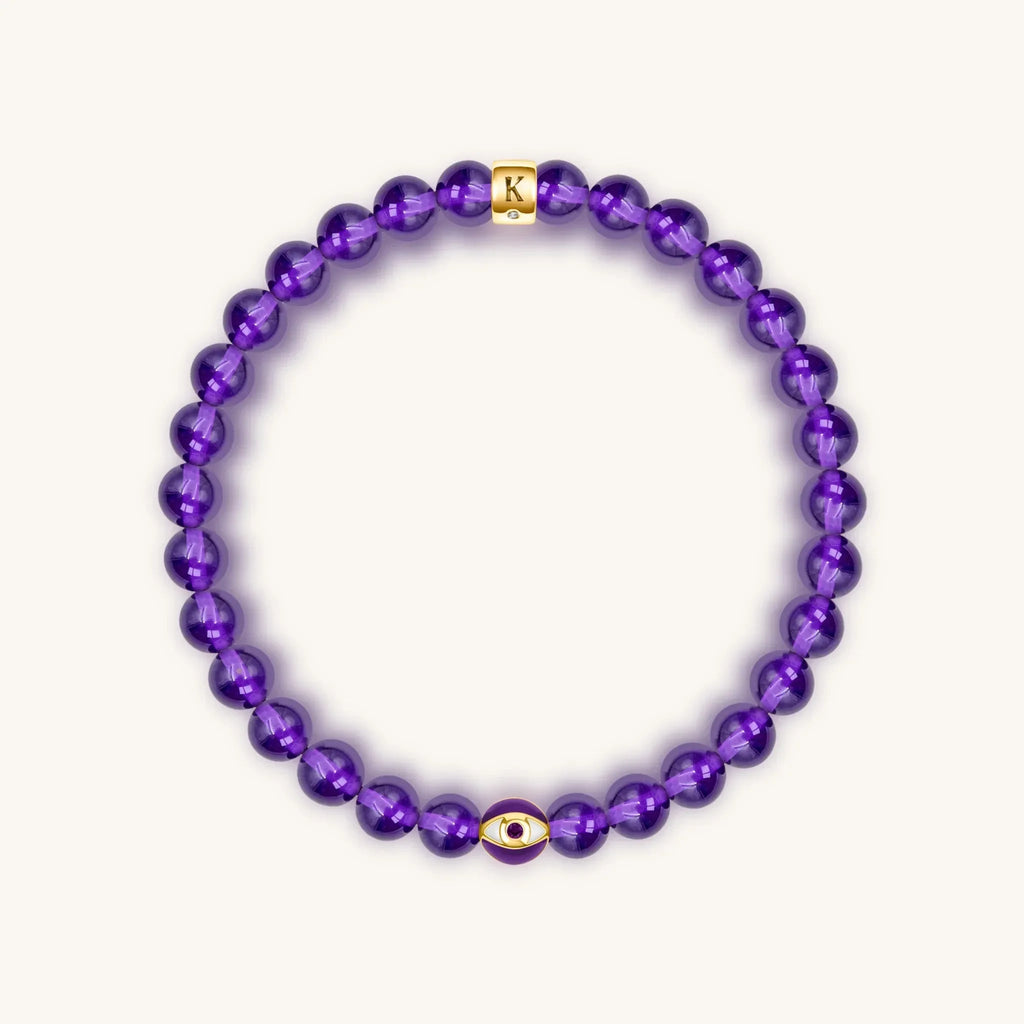 Calming Reflection - Amethyst February Birthstone Evil Eye Bracelet - Che Cose Belle