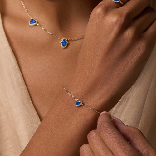 Calming Vibrations Lab Blue Opal Heart Gold Bracelet - Che Cose Belle