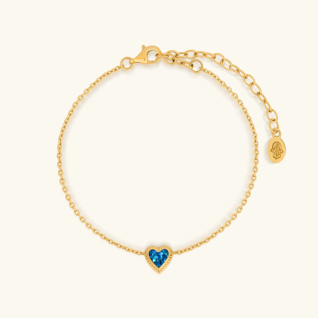 Calming Vibrations Lab Blue Opal Heart Gold Bracelet - Che Cose Belle