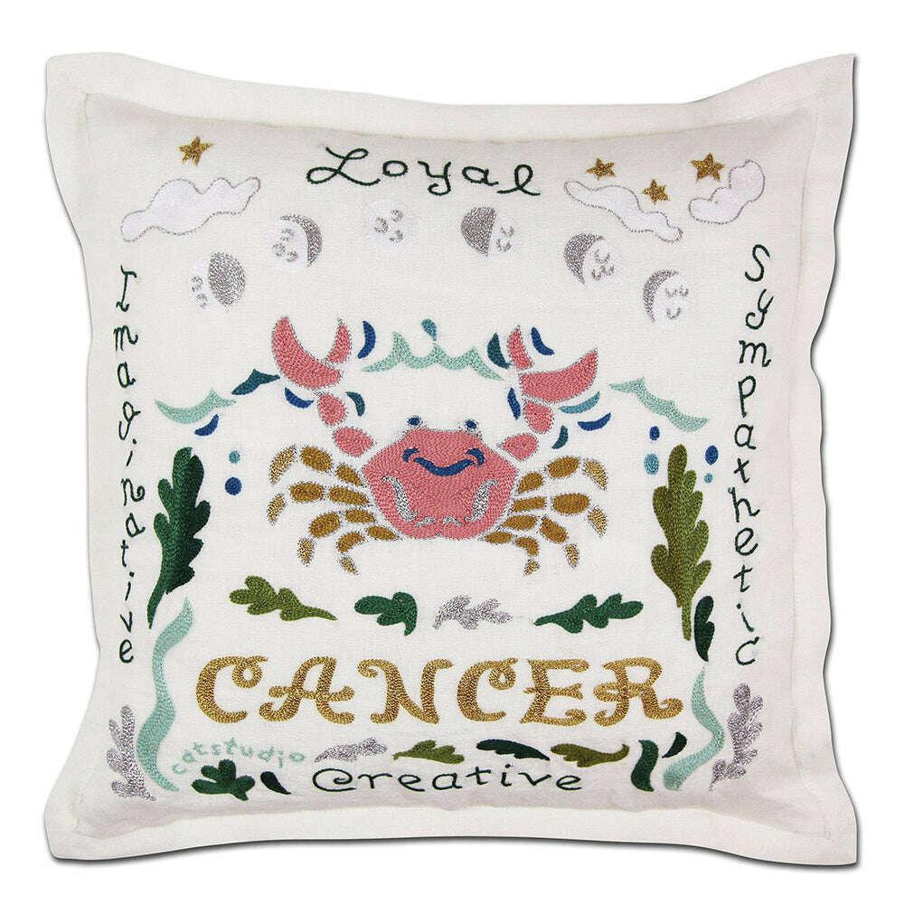 Cancer Astrology Hand-Embroidered Pillow by Cat Studio - Che Cose Belle