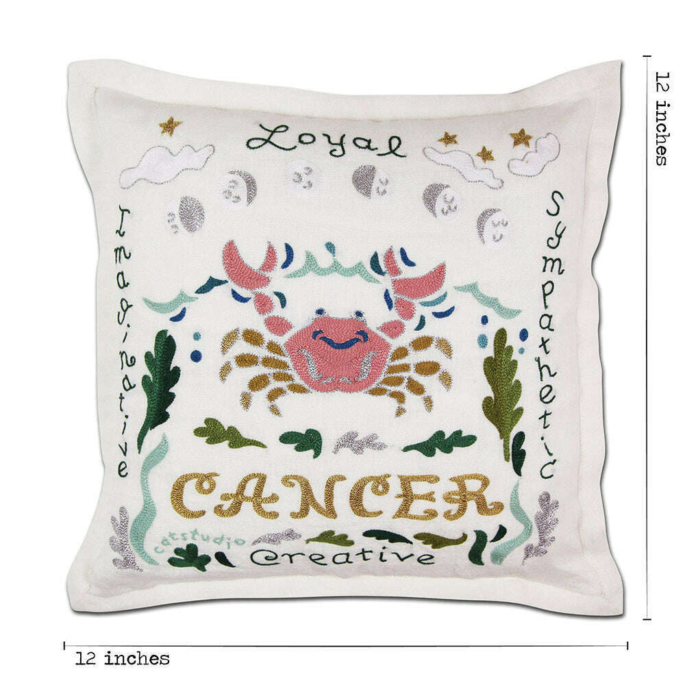 Cancer Astrology Hand-Embroidered Pillow by Cat Studio - Che Cose Belle