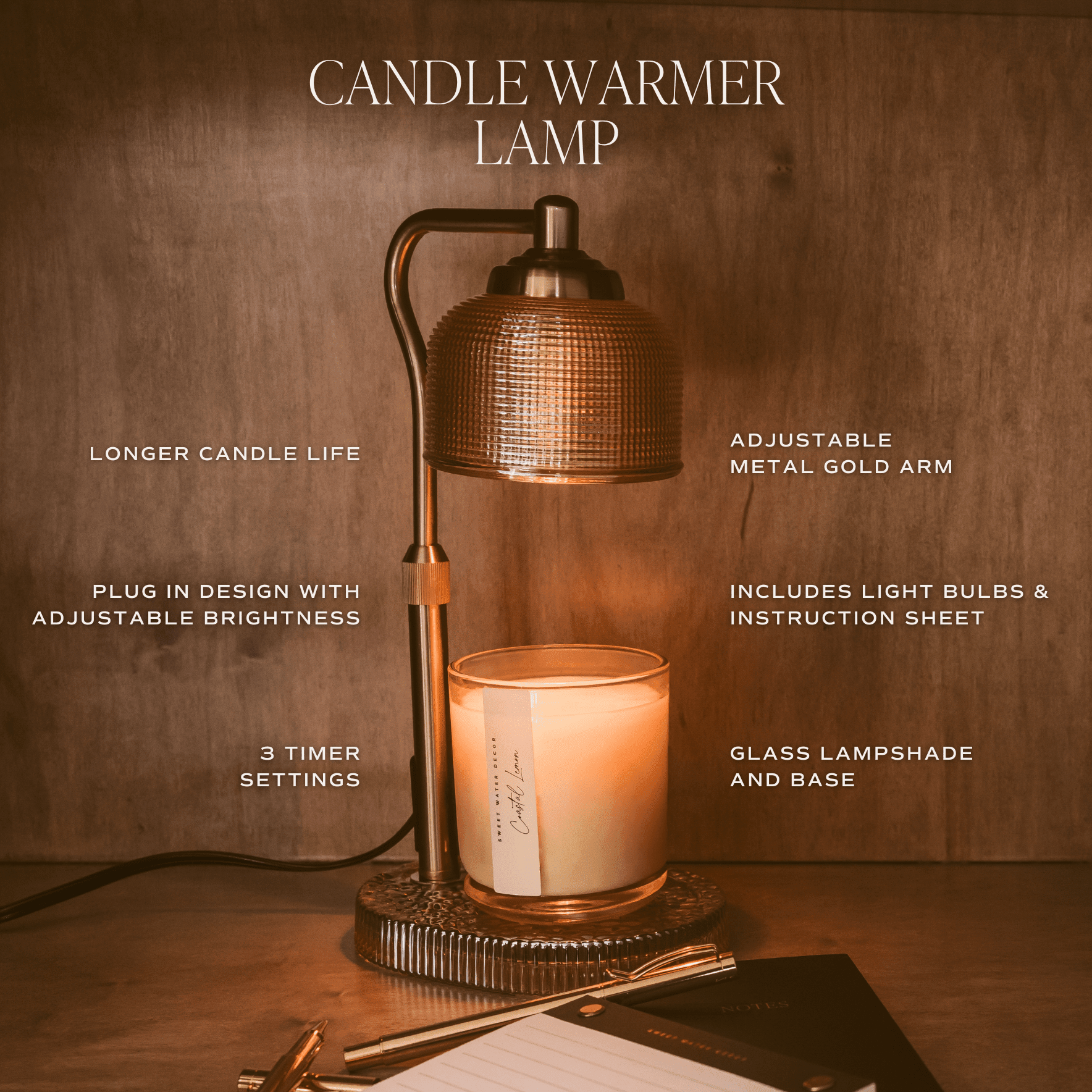 Candle Warmer Lamp with Wood Base - Che Cose Belle