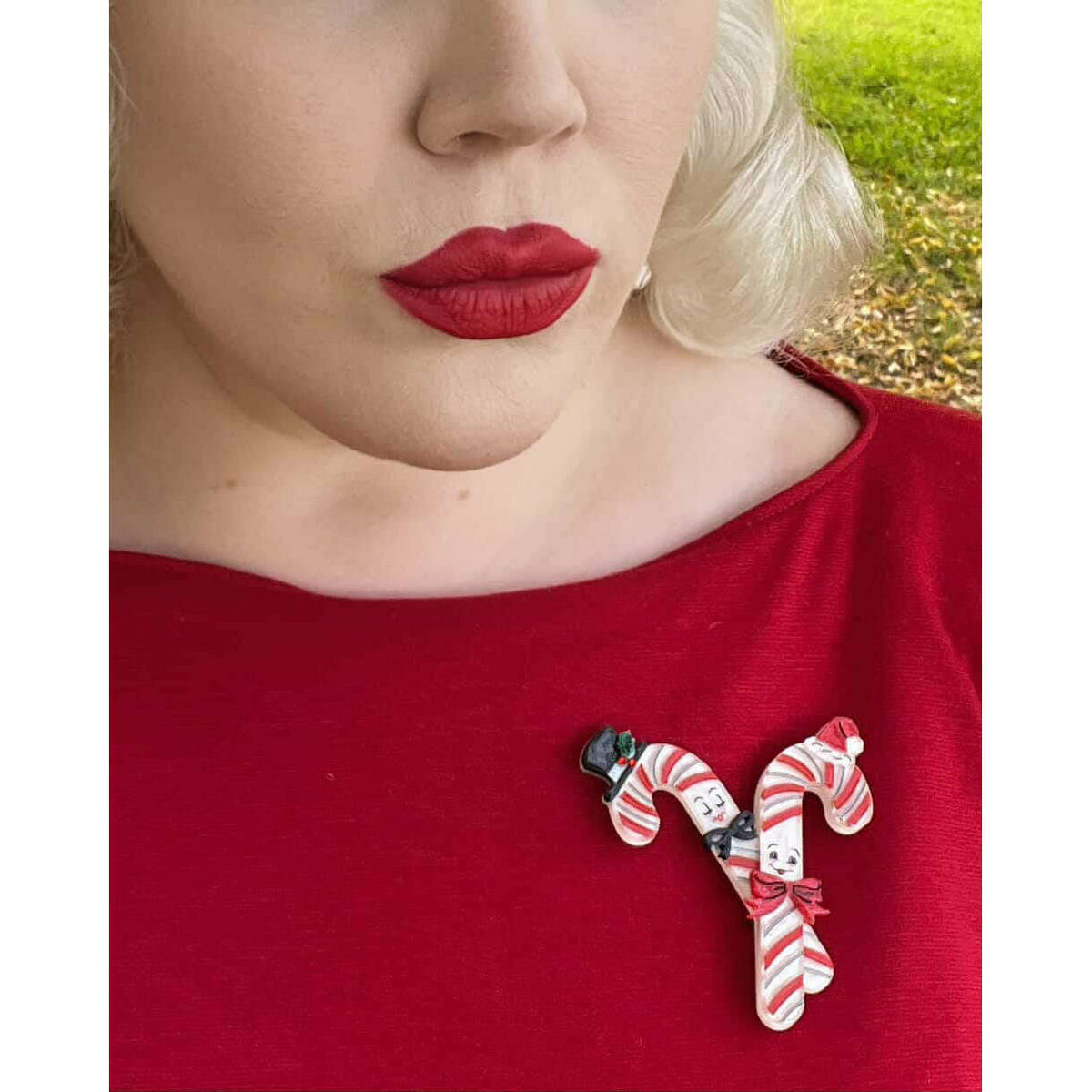 Candy Cane Couple Brooch by 50's Vintage Dame x Lipstick & Chrome - Che Cose Belle
