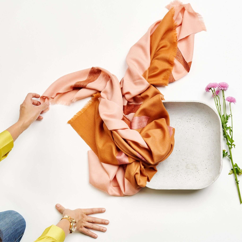 Canyon Hand Embroidered Hand Woven Merino Silk Soft Scarf - Che Cose Belle