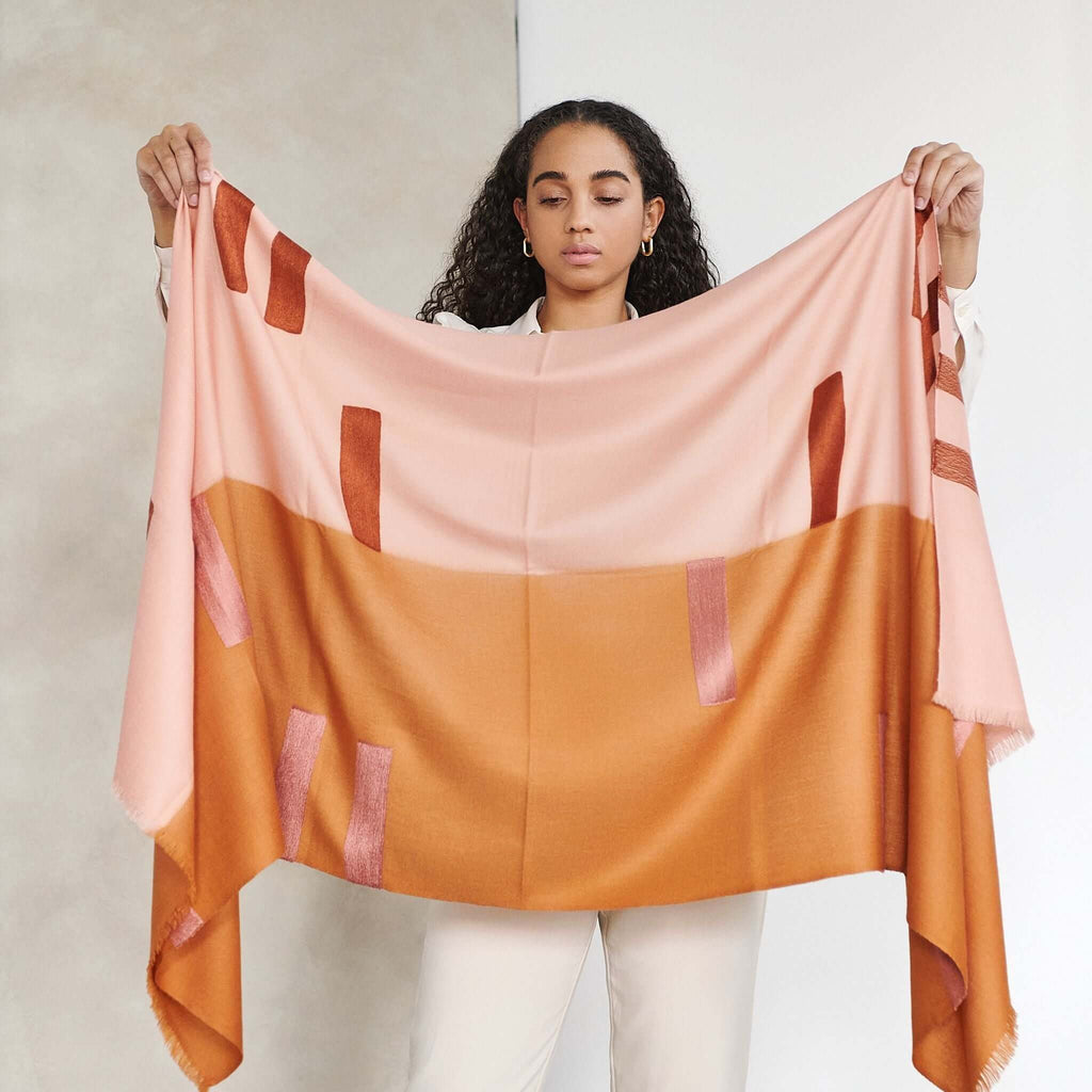 Canyon Hand Embroidered Hand Woven Merino Silk Soft Scarf - Che Cose Belle