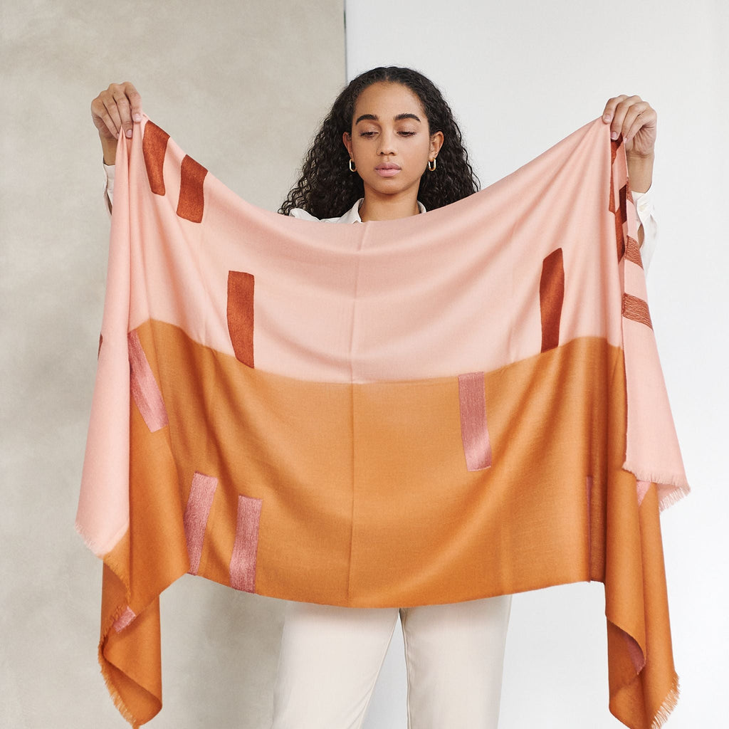 Canyon Hand Embroidered Hand Woven Merino Silk Soft Scarf - Che Cose Belle