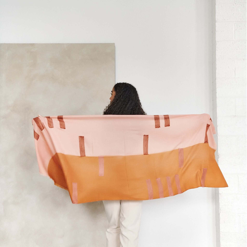Canyon Hand Embroidered Hand Woven Merino Silk Soft Scarf - Che Cose Belle