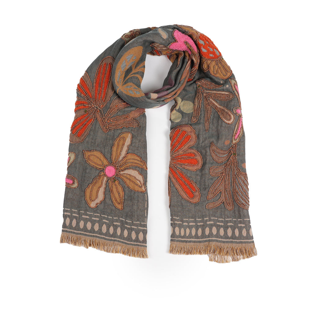 Canyon Petal Embroidered Scarf - Dark Teal - Che Cose Belle