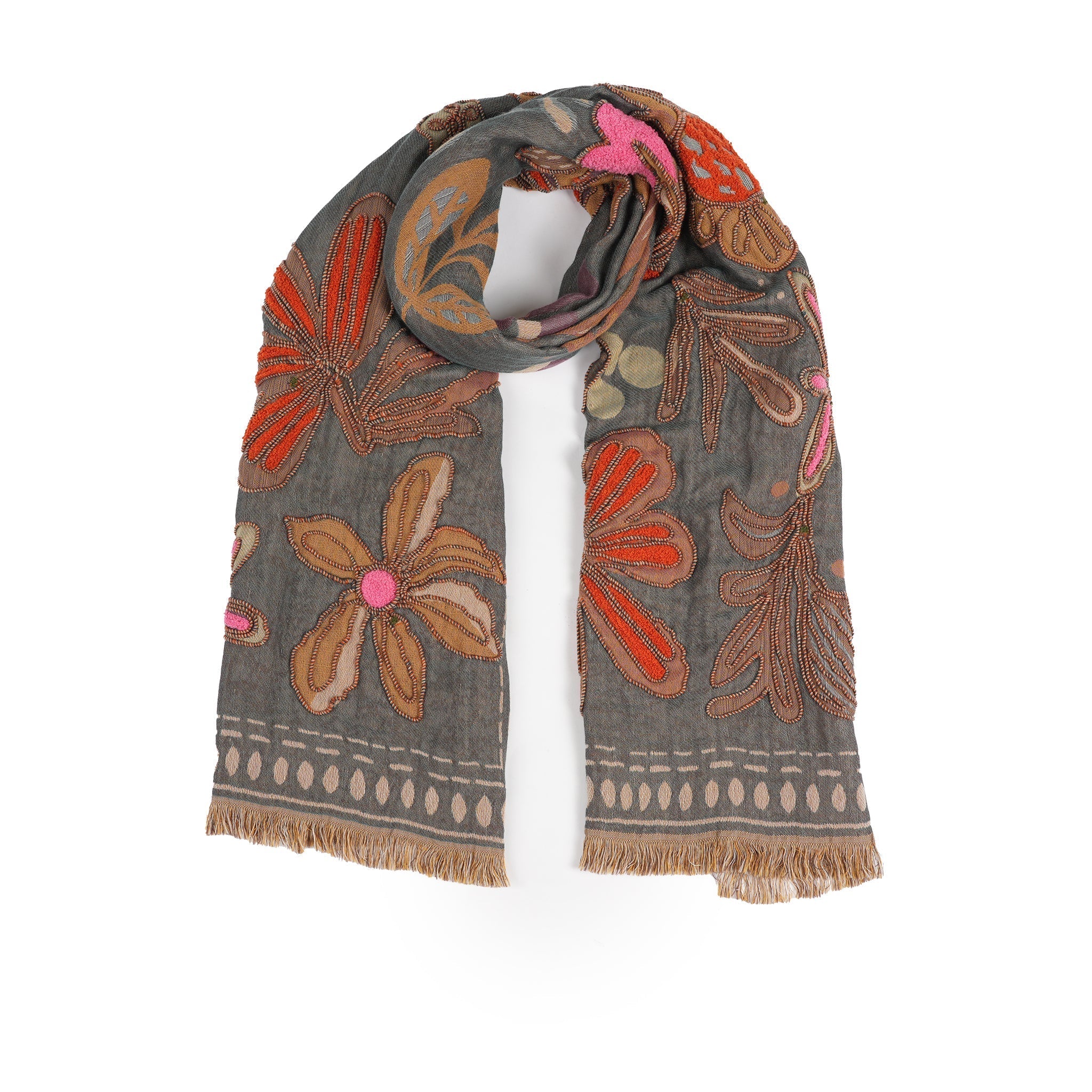 Canyon Petal Embroidered Scarf - Dark Teal - Che Cose Belle