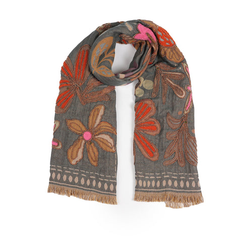 Canyon Petal Embroidered Scarf - Dark Teal - Che Cose Belle