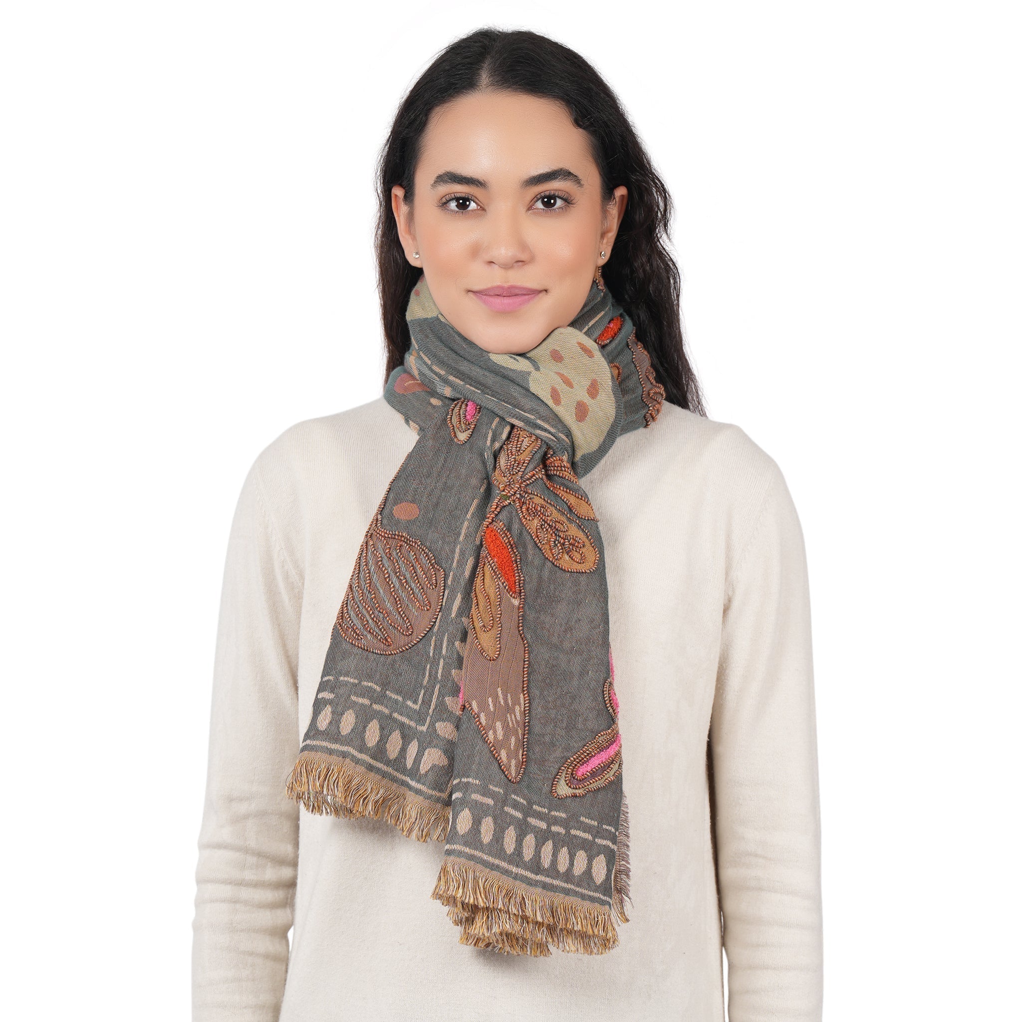 Canyon Petal Embroidered Scarf - Dark Teal - Che Cose Belle